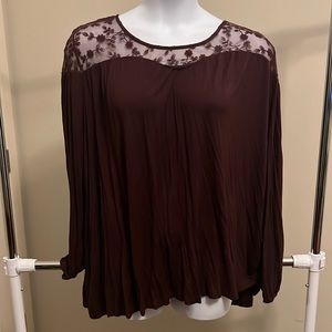 Lane Bryant Maroon Super Soft Cotton Blouse with Lace Neckline